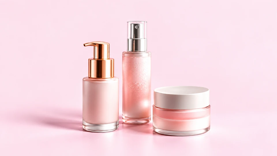 Productos de belleza en tonos rosados