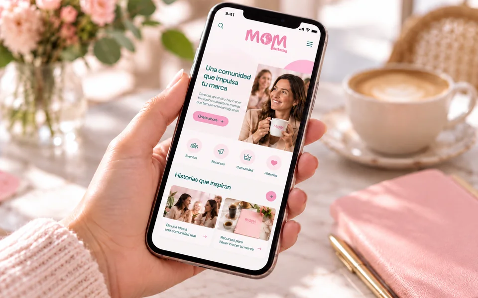 Celular mostrando el contenido de MOMarketing